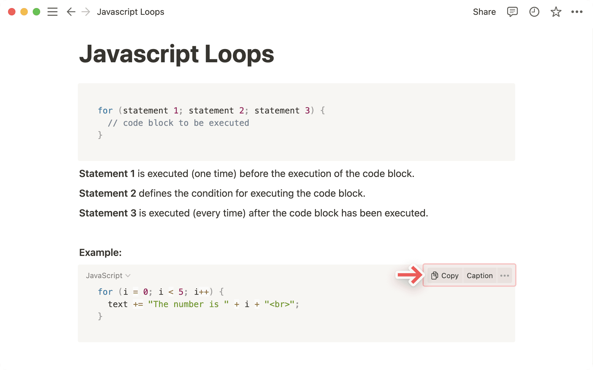 Copy and caption code