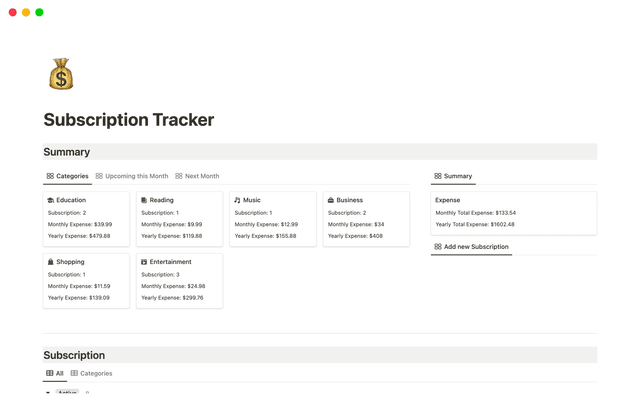 Subscription Tracker