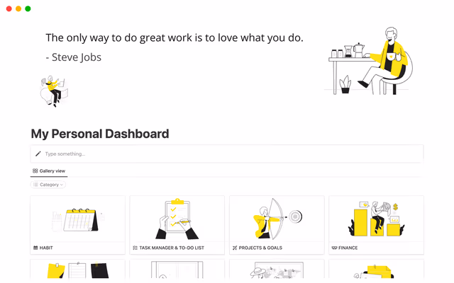 My Personal Dahsboard: Productivity and Life Organizer Notion Template